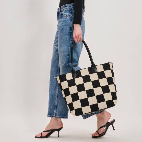 NEW MODA LUXE women's betty checkered tote bag in black - Picture 6 of 6